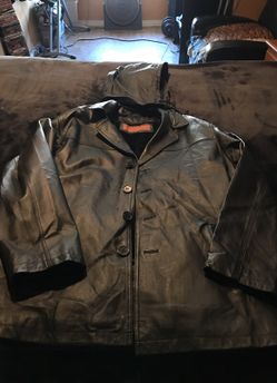 Black leather jacket w/ hoodie