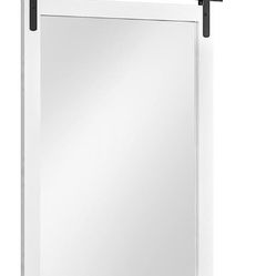 White Modern Wall Mounted Dresser Mirror, Wood Thin Framed (Hanging/Leaning)
