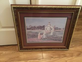 Vintage Beautiful Framed Artwork Print Titled The Gathering Place By Artist Ann Mount (Size 17” X 20”
