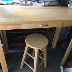 Wood tall leg table with drawer 