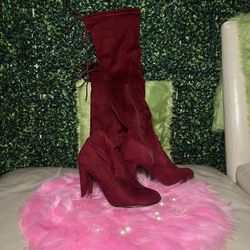 Burgundy Suede Over The Knee