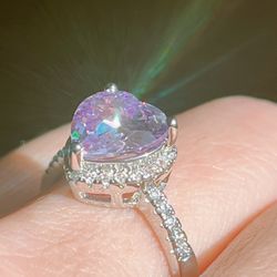 Purple Sapphire heart Ring -stamped pt950 Platinum filled Sterling Silver
