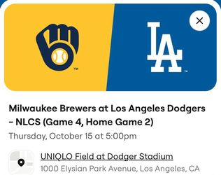 4 Tickets available to Milwaukee Brewers at Los Angeles Dodgers