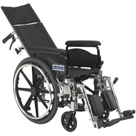 Drive Medical Viper Plus GT Full Reclining Wheelchair, Detachable Full Arms 18" Seat, 1.0 ea