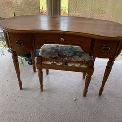 Vintage Vanity Desk  Solid Oak