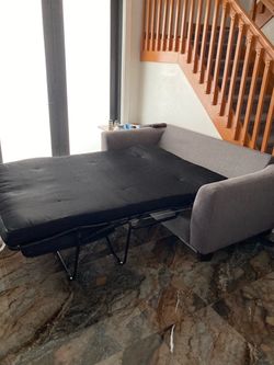 Gray Fabric Sleeper Sofa with Pull-Out Mattress