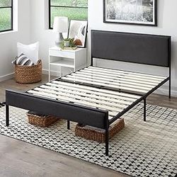 Edenbrook Hudson Twin Platform Bed Frame with Headboard-Underbed Storage-Twin Bed Frame No Box Spring Needed-Metal/Upholstery