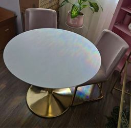 Round White Dining Table Gold Pedestal Base
