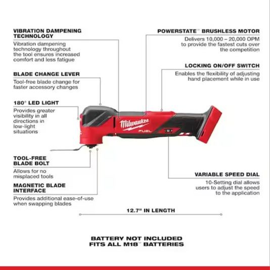 M18 FUEL 18V Lithium-Ion Cordless Brushless Oscillating Multi-Tool (Tool-Only)


