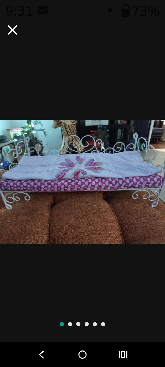 21" DOLL METAL BED BATTAT Sweet Dreams Fancy Hearts CurlyQ Scrolled VINTAGE