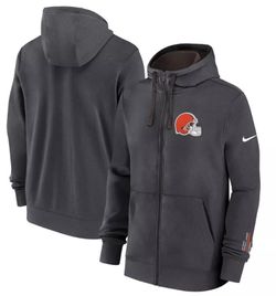 2XL Men's Anthracite Cleveland Browns Primetime Club Full-Zip Hoodie