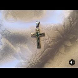 STERLING SILVER VINTAGE CROSS WITH TURQUOISE INLAY