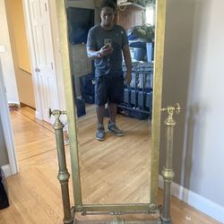 RARE Antique Prussian Art Deco Brass Cheval Floor Mirror – Adjustable & Ornate!