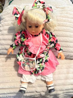 Vintage Blonde Girl Doll with Floral Outfit