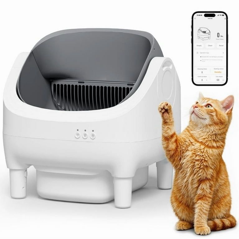 New Automatic Self-Cleaning Cat Litter Box – Large Open-Top Design for Multi-Cat Families, Integrated Safety Protection, Includes Trash Bags, Brown N