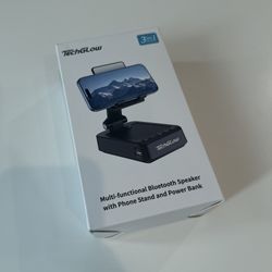 Techglow Foldable Cellphone Stand with Bluetooth Speaker Power Bank 360° Rotatable Phone Stand