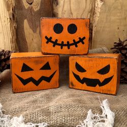 Set of 3 Wood Block Pumpkins