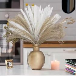 90 PCs Pampas Grass Decor  18 " And 120 Natural Dried Flowers For Decor
