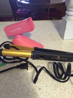 Flat/curling iron combo plus holder