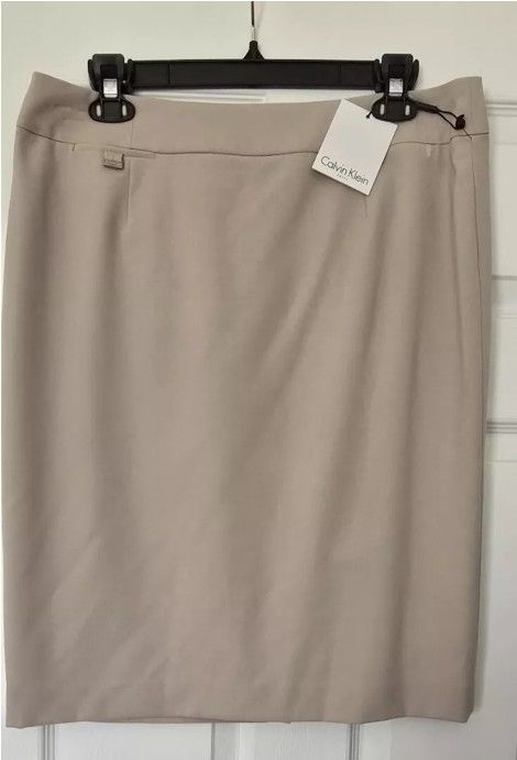 Calvin Klein High-Rise Luxe Stretch Kaki Pencil Skirt, Lined Women's Size 14