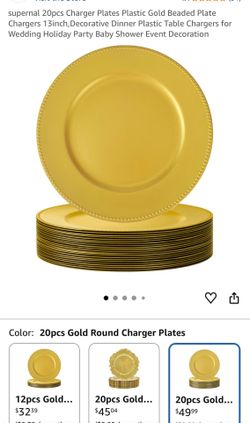 20pc Gold Plastic Beaded Charger Plates 13in