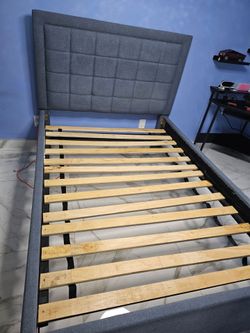 Gray Upholstered Bed Frame with Headboard FULL SIZE.