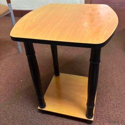 Wood and black end table