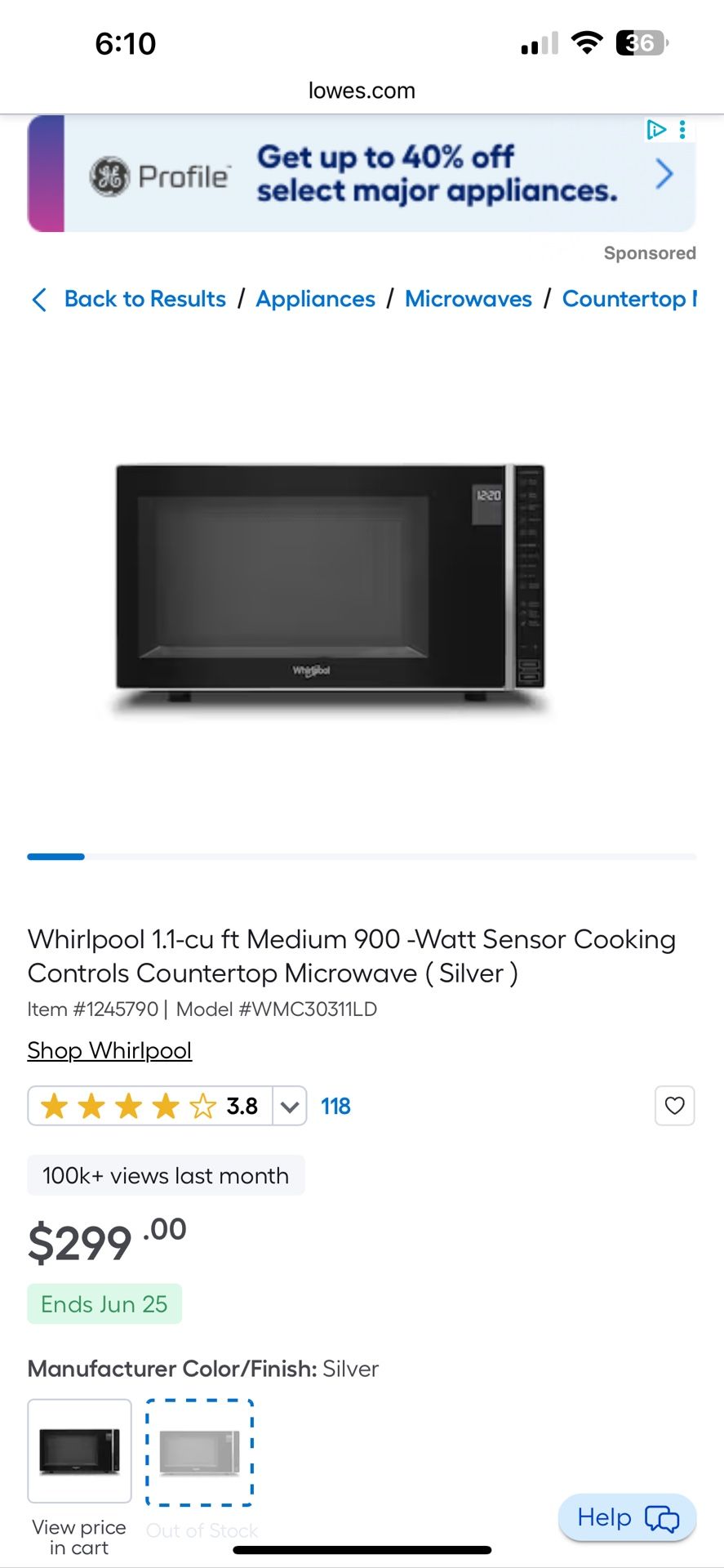 Brand New Whirlpool Microwave