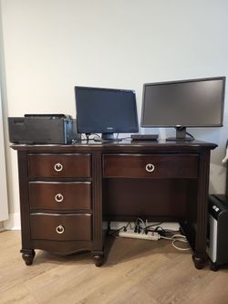 Small Wood Desk with 3 Drawers