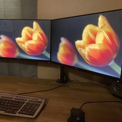 Two Dell S2415H 24-Inch Screen LED-Lit Monitors With VESA Desk Mount