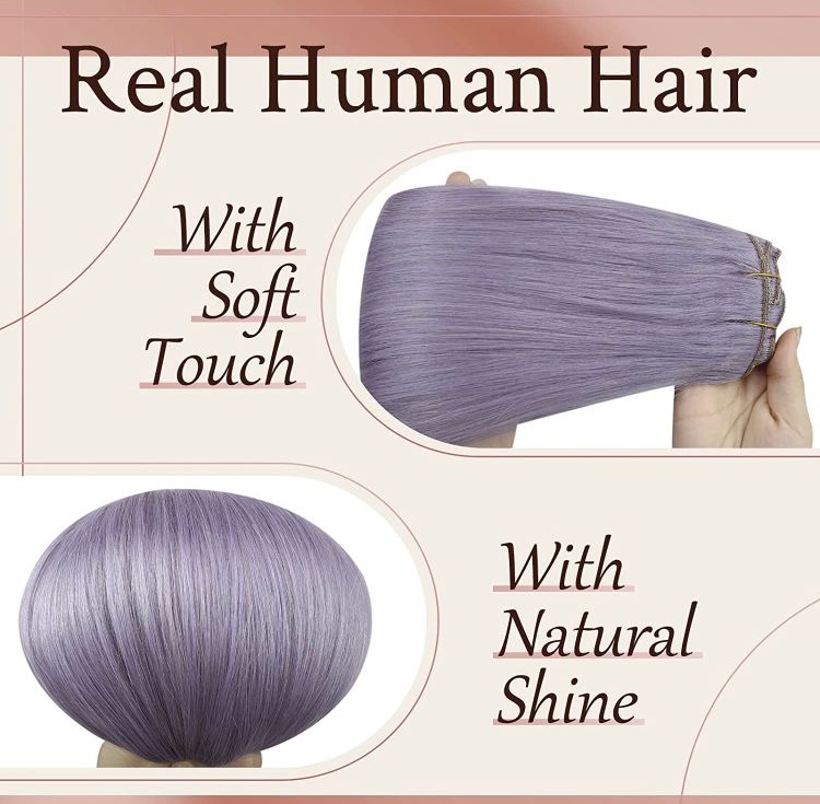 Purple Clip in natural Human Hair Extensions 7pcs 120g 20inch