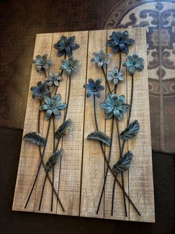 Blue Metal floral wall art