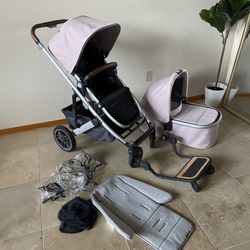 Uppababy Cruz V2 Stroller With Bassinet And Piggyback Board Pink