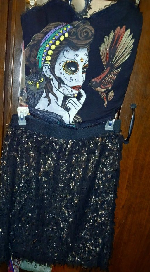 Corset Style Top & Fringe Skirt Both XL