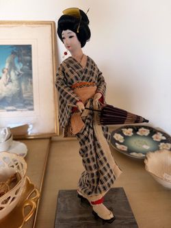 Vintage Japanese Geisha Doll with Parasol