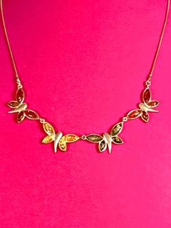 Silver Polish Amber Butterfly Necklace
