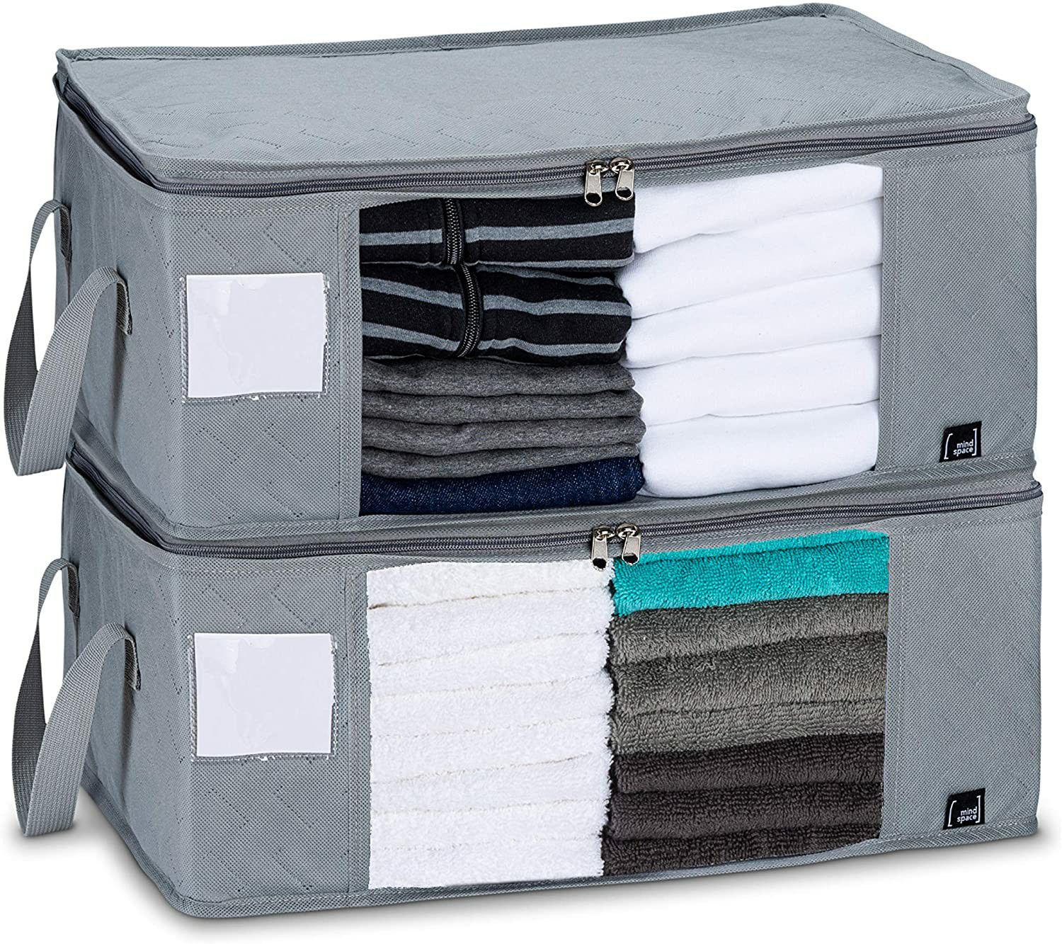 Storage Superior Heavy Duty Clothes Bin Organizer Clear Windows | for Bedroom, Closet Under Bed | 19 x 14 x 8 Inches, Gray