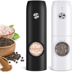 Electric Salt and Pepper Grinder Set, USB Rechargeable Kitchen Gadgets-Automatic Salt and Pepper Mill with Adjustable Coarseness, One-Hand Operation B