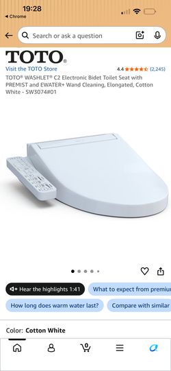 TOTO WASHLET C2 Electronic Bidet Toilet Seat with PREMIST and EWATER+ Wand Cleaning, Elongated, Cotton White - SW3074#01