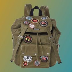 Authentic SAINT LAURENT Green Canvas Backpack 