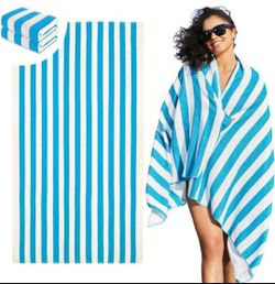 Oversized Beach Towel Cabana Striped 35"x70" Extra Large Super Absorbent Soft Pool Towel Swim Towels for Adult (Blue- 2 Pack, 35" x 70")
