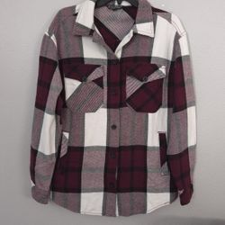 Red White Plaid Button Up Shacket Women Layering Shirt Jacket