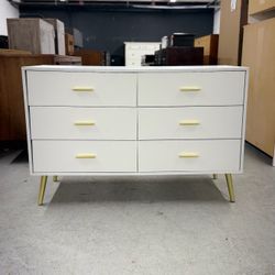 White & Gold 6 Drawer Dresser