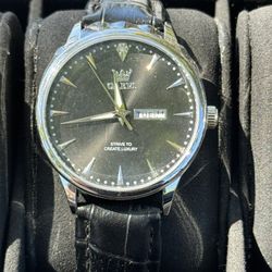 Olevs Men’s Black Watch Silver Black Leather