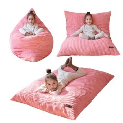 3-in-1 Kids Convertible Bean Bag Chair & Bed, Child Floor Sofa for Gaming, Reading, Pink