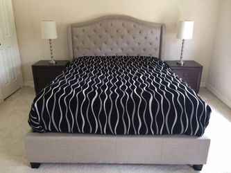 Modern Beyish Grey King Button Tufted Bed