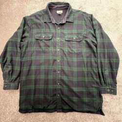L.L.Bean Mens XL Tall Black Watch Plaid Flannel Fleece Collar Cotton