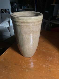 Ceramic vase 15"x 9.5" large hazel greenish very good cond as is pick up deliver.