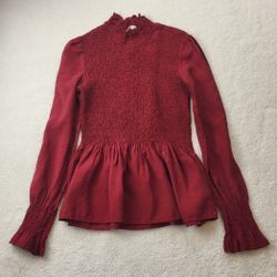 Etophe Studios Burgandy Red Pull Over Long Sleeve Peasant Top Women's Size Small