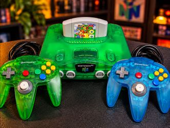 Neon Green Nintendo 64 with Super Mario 64 & Matching Controllers